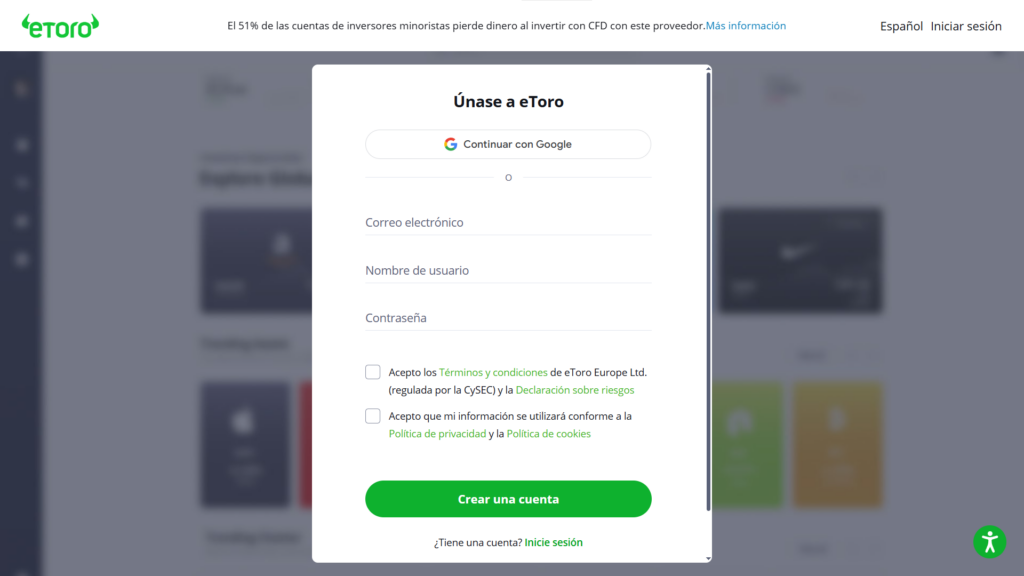 Cómo registrarse en eToro